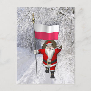 Cartes Pour Fêtes Annuelles Père Noël Avec Drapeau De Pologne