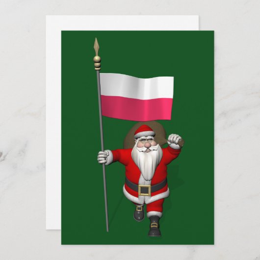 Cartes Pour Fêtes Annuelles Père Noël Avec Drapeau De Pologne (Devant / Derrière)