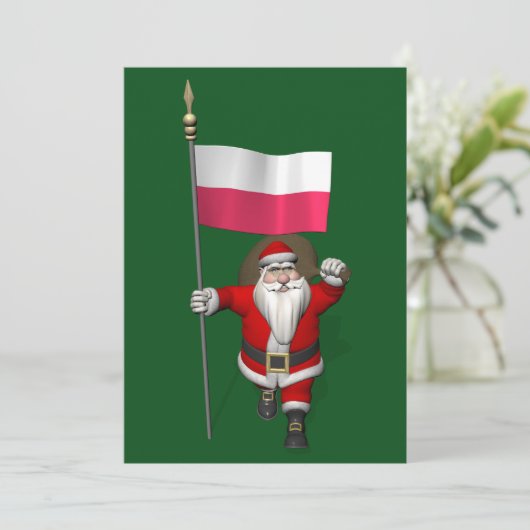 Cartes Pour Fêtes Annuelles Père Noël Avec Drapeau De Pologne (Debout devant)