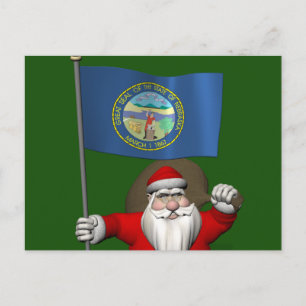 Cartes Pour Fêtes Annuelles Père Noël Avec Drapeau Du Nebraska