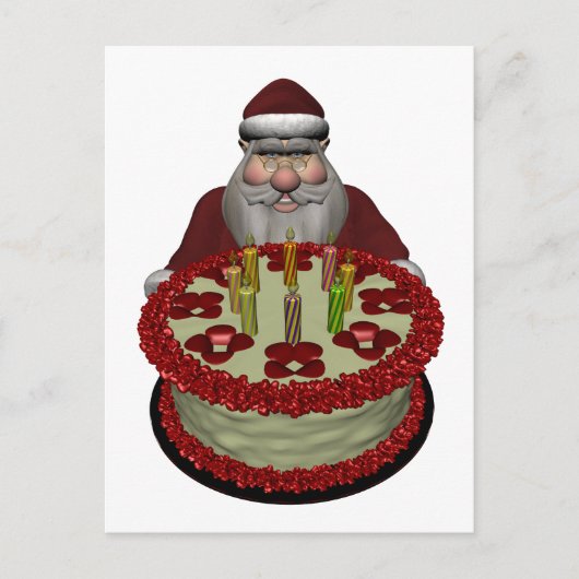 Cartes Pour Fêtes Annuelles Père Noël Avec Gâteau D'Anniversaire (Devant)