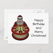 Cartes Pour Fêtes Annuelles Père Noël Avec Gâteau D'Anniversaire (Devant / Derrière)