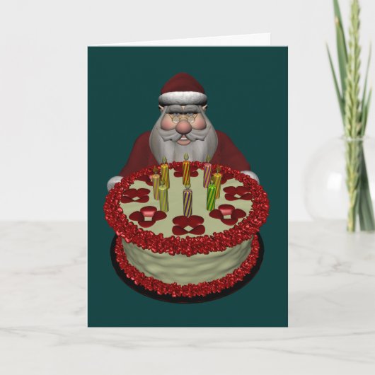 Cartes Pour Fêtes Annuelles Père Noël Avec Gâteau D'Anniversaire (Devant)
