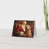 Cartes Pour Fêtes Annuelles Père Noël avec Golden Retriever (Devant)