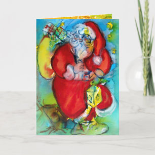 CARTES POUR FÊTES ANNUELLES PÈRE NOËL AVEC LANTERNE DANS LA NUIT DE NOËL