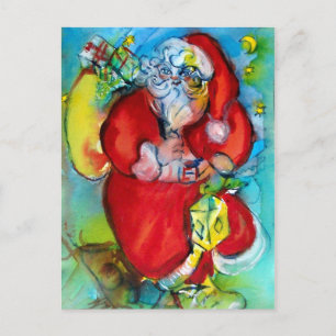 CARTES POUR FÊTES ANNUELLES PÈRE NOËL AVEC LANTERNE DANS LA NUIT DE NOËL