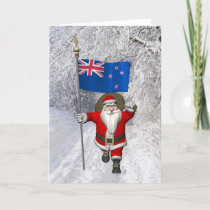 Cartes Pour Fêtes Annuelles Père Noël Avec L'Ensigne De Nouvelle-Zélande
