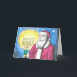 Cartes Pour Fêtes Annuelles Père Noël avec Menorah<br><div class="desc">Père Noël est guidé par la lumière d'une Menorah dans ce sombre rendu interconfessionnel.</div>