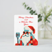 Cartes Pour Fêtes Annuelles Père Noël avec microphone à la main (Debout devant)