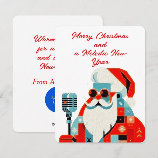 Cartes Pour Fêtes Annuelles Père Noël avec microphone à la main (Devant / Derrière)