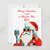 Cartes Pour Fêtes Annuelles Père Noël avec microphone à la main (Devant)