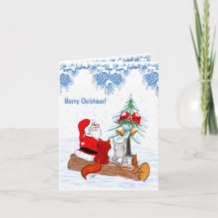 Cartes Pour Fêtes Annuelles Père Noël avec Renard de lapin et écureuil