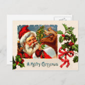 Cartes Pour Fêtes Annuelles Père Noël avec rennes (Devant / Derrière)
