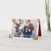 Cartes Pour Fêtes Annuelles Père Noël avec rennes (Devant)