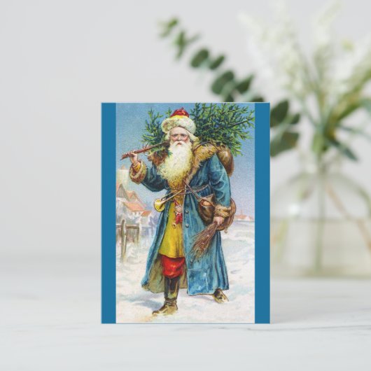 Cartes Pour Fêtes Annuelles Père Noël avec sapin (Debout devant)