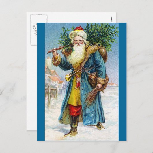 Cartes Pour Fêtes Annuelles Père Noël avec sapin (Devant / Derrière)