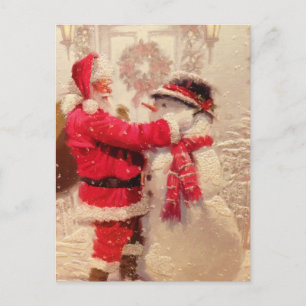 Cartes Pour Fêtes Annuelles Père Noël avec Snowman Vintage Noël