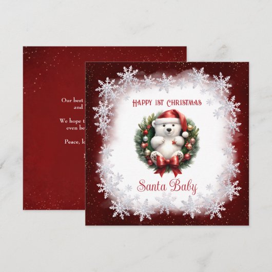 Cartes Pour Fêtes Annuelles Père Noël Baby Bear 1er Noël Nouveau bébé (Devant / Derrière)