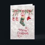 Cartes Pour Fêtes Annuelles Père Noël Baby Bear Noël Clothesline Bokeh<br><div class="desc">adorable ligne de linge de Noël de bébé Père Noël rouge sur arrière - plan de livre.</div>