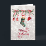 Cartes Pour Fêtes Annuelles Père Noël Baby Bear Noël Clothesline Bokeh<br><div class="desc">adorable ligne de linge de Noël de bébé Père Noël rouge sur arrière - plan de livre.</div>
