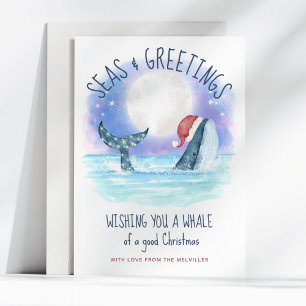 Cartes Pour Fêtes Annuelles Père Noël baleine mer lune et étoiles Noël