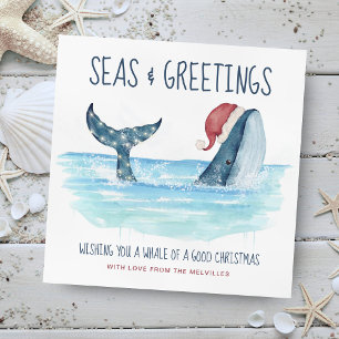 Cartes Pour Fêtes Annuelles Père Noël baleine mer nautique Noël drôle