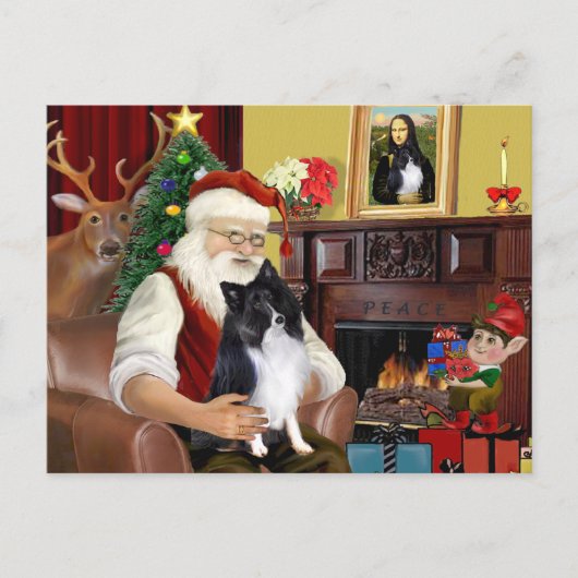 Cartes Pour Fêtes Annuelles Père Noël Bi Black Sheltie (Devant)