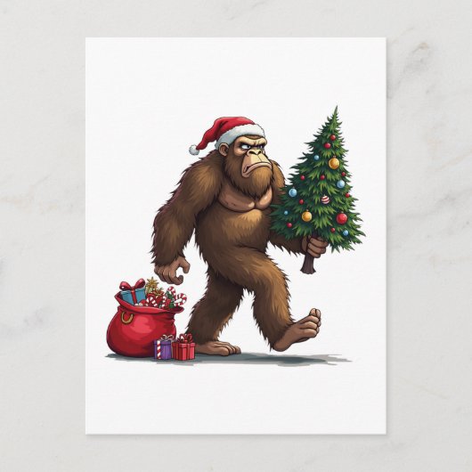 Cartes Pour Fêtes Annuelles Père Noël Bigfoot Noël Arbre Lumières (Devant)