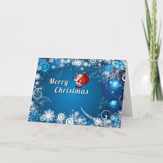 Cartes Pour Fêtes Annuelles Père Noël Blue Parties scintillant Balls Joyeux No (Devant)