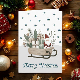 Cartes Pour Fêtes Annuelles Père Noël bohème sur traîneau avec cadeaux flocons