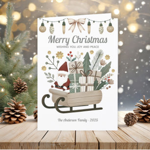 Cartes Pour Fêtes Annuelles Père Noël Bohème Vintage Traîneau Tons Terreux Noë