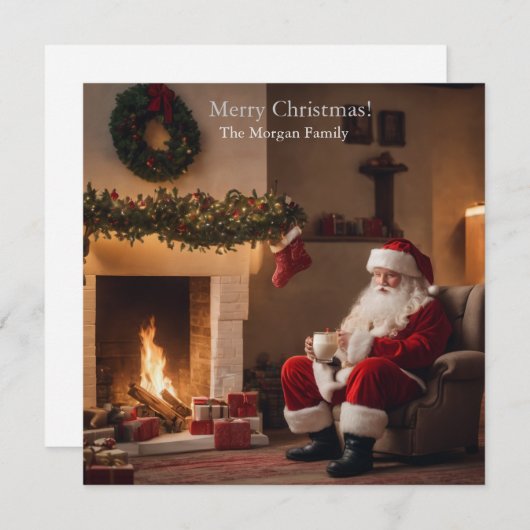 Cartes Pour Fêtes Annuelles Père Noël buvant du lait chaud (Devant / Derrière)