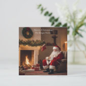 Cartes Pour Fêtes Annuelles Père Noël buvant du lait chaud (Debout devant)
