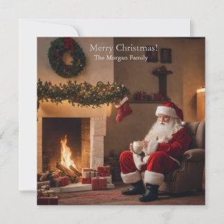 Cartes Pour Fêtes Annuelles Père Noël buvant du lait chaud