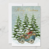Cartes Pour Fêtes Annuelles Père Noël Cadeaux dans sa voiture Snow Trees Vinta (Devant)