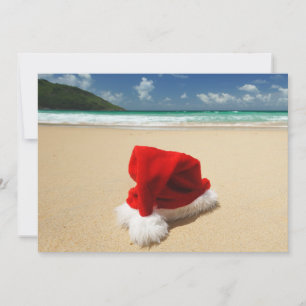 Cartes Pour Fêtes Annuelles Père Noël casquette sur une plage tropicale