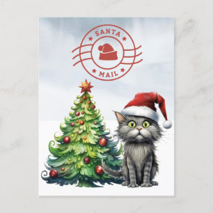 Cartes Pour Fêtes Annuelles Père Noël Cat Mail avec arbre de Noël