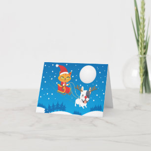 Cartes Pour Fêtes Annuelles Père Noël Cat Sleigh