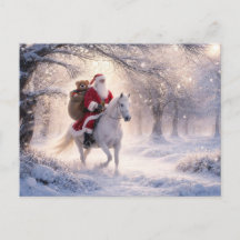 Père Noël chevauchant un beau cheval blanc Noël