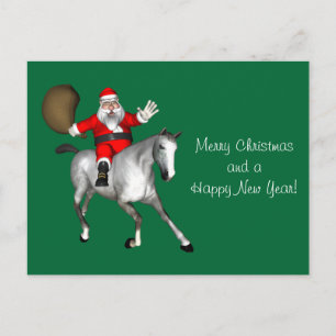 Cartes Pour Fêtes Annuelles Père Noël chevauchant un cheval gris