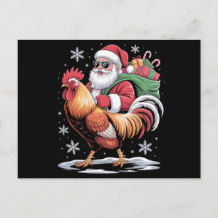 Cartes Pour Fêtes Annuelles Père Noël chevauchant un coq Noël ferme poulet Xma