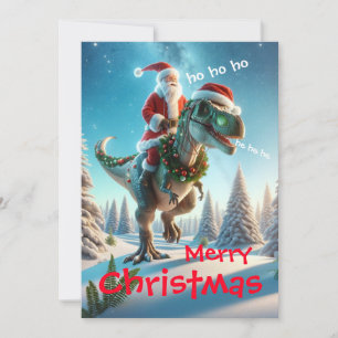 Cartes Pour Fêtes Annuelles Père Noël chevauchant un dinosaure