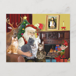 Cartes Pour Fêtes Annuelles Père Noël, cinq chats