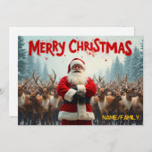 Cartes Pour Fêtes Annuelles Père Noël Classique & Renne (Devant / Derrière)