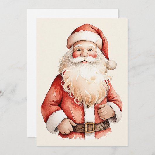 Cartes Pour Fêtes Annuelles Père Noël Classique Rétro Élégant Aquarelle (Devant / Derrière)