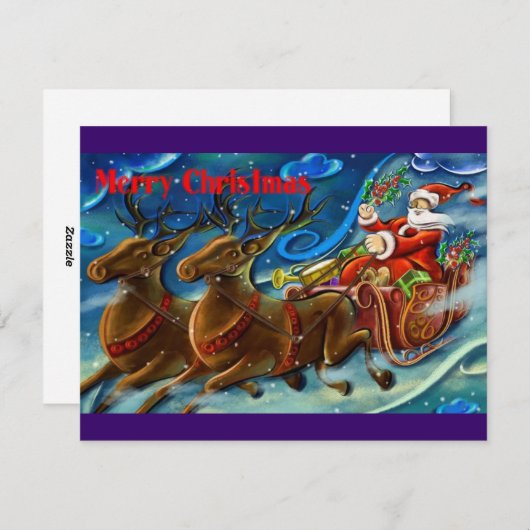 Cartes Pour Fêtes Annuelles père Noël-claus-est-envoyer-cadeaux (Devant / Derrière)
