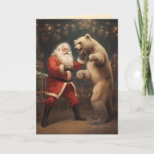 Cartes Pour Fêtes Annuelles Père Noël combat les ours (Devant)