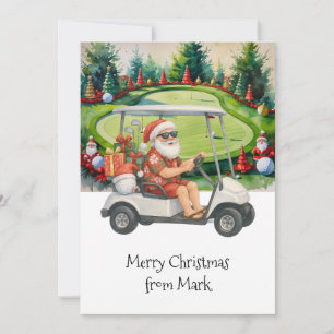 Cartes Pour Fêtes Annuelles Père Noël conduisant un chariot de golf Vacances d