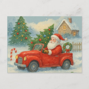 Cartes Pour Fêtes Annuelles Père Noël conduisant une voiture rouge aquarelle v