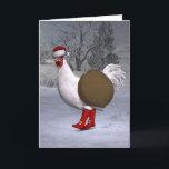 Cartes Pour Fêtes Annuelles Père Noël coq blanc<br><div class="desc">le père noël a reçu une poule mignonne comme aide cette année - joyeusement en marchant avec des bottes rouges et casquette à travers la neige en hiver</div>